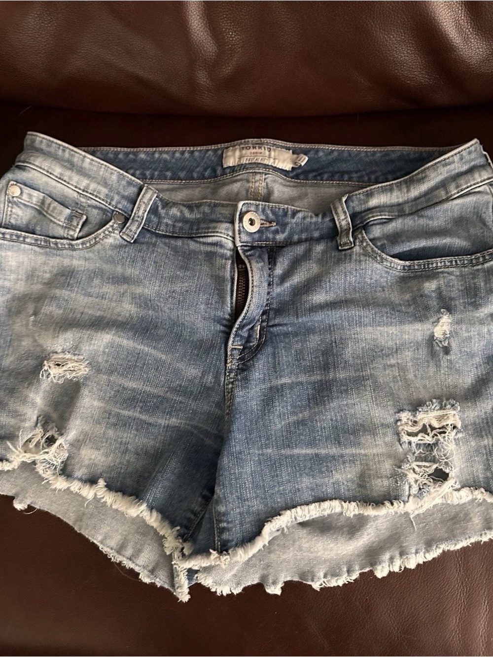 torrid Light Wash Ripped Denim Shorts
